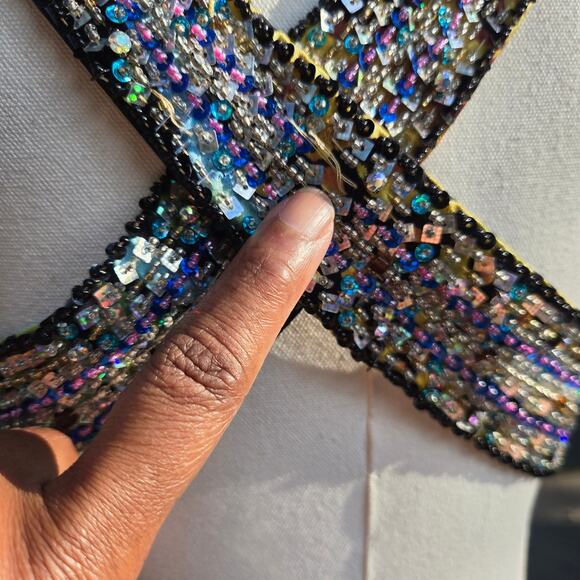 Cache Vtg 90s Y2K Fairy Silk Seqins Evening Gown 8 Multicolor Print Maxi Dress - Picture 6 of 12